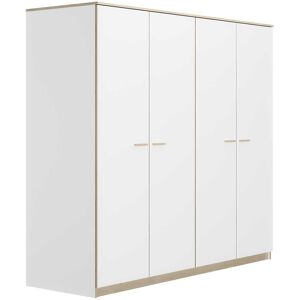 Tousmesmeubles Armoire 4 portes Blanc/Chene blond - MAILLE - L 181 x l 60 x H 200 cm