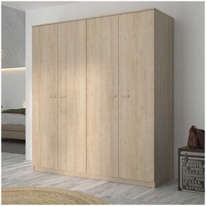 Tousmesmeubles Armoire 4 portes Chene blond - MAILLE - L 181 x l 60 x H 200 cm