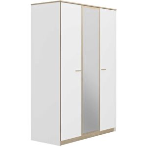 Tousmesmeubles Armoire 3 portes 1 miroir Blanc/Chene blond - MAILLE - L 136 x l 60 x H 200 cm