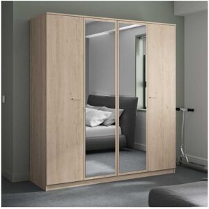 Tousmesmeubles Armoire 4 portes 2 miroirs Chene blond - MAILLE - L 181 x l 60 x H 200 cm