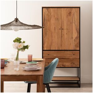 Tousmesmeubles Armoire de salon 2 portes 2 tiroirs Bois/ Fer Noir - TORRIDE - L 90 x l 45 x H 190 cm