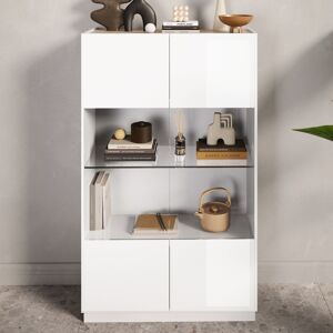 Tousmesmeubles Vitrine 2 portes Blanc brillant/Chêne naturel - IMOLA - L 105 x l 40 x H 107 cm