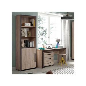 Tousmesmeubles Bibliotheque 1 porte 3 niches Chene beige - CAEN - L 70 x l 40 x H 220 cm