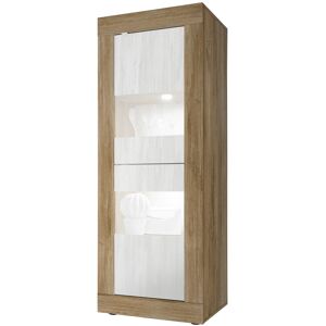 Tousmesmeubles Vitrine 2 portes Chêne noisette/Blanc neige à LEDs - MATERA - L 61 x l 43 x H 162 cm