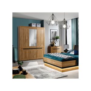 LIVEO Armoire 6 portes Miroir Chêne/Gris - TYNIEC - L 149 x l 54 x H 193.5