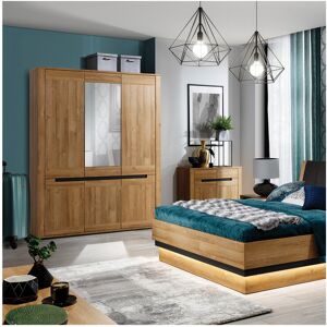 LIVEO Armoire 6 portes Miroir Chene/Gris - TYNIEC - L 149 x l 54 x H 193.5