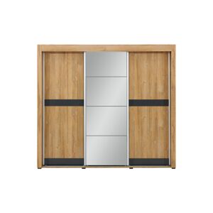 LIVEO Armoire 3 portes coulissantes Miroir Chêne/Gris à led - TYNIEC - L 234 x l 62 x H 210