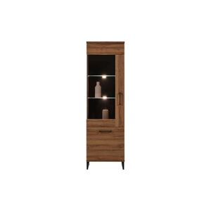 LIVEO Vitrine gauche 2 portes Chêne foncé à LEDs - BIELANY - L 58 x l 40 x H 194