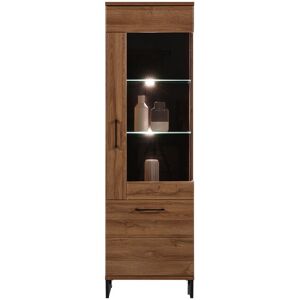 LIVEO Vitrine droite 2 portes Chene fonce a LEDs - BIELANY - L 58 x l 40 x H 194