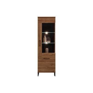 LIVEO Vitrine droite 2 portes Chêne foncé à LEDs - BIELANY - L 58 x l 40 x H 194