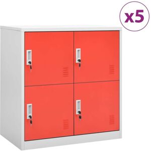 3095229 vidaXL Armoires à casiers 5 pcs Gris clair et rouge 90x45x92,5cm Acier - Publicité