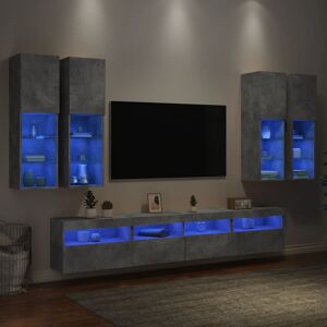 3216774 vidaXL Ensemble de meubles TV muraux 7pcs et lumières LED gris béton - Publicité