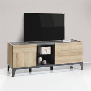 Venetacasa Meuble TV avec portes et étagères 140 cm coloris noir et chêne riviera