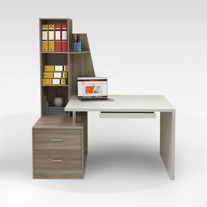 Venetacasa Bureau moderne avec bibliothèque 140 cm couleur chêne et chêne blanchi