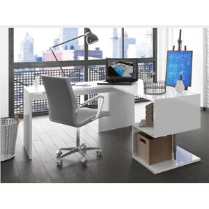 Venetacasa Bureau d'angle blanc brillant avec bibliothèque 160 cm