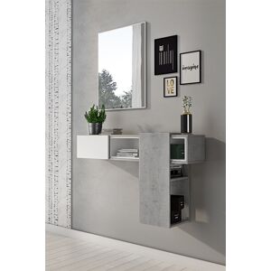 Venetacasa Meuble d'entrée avec tiroir et miroir 100 cm ciment et blanc