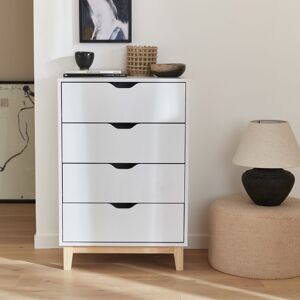 sweeek Commode blanche scandinave - Floki - chiffonnier avec pieds en bois de sapin. 4 tiroirs. 60x40x90cm - Blanc - Publicité