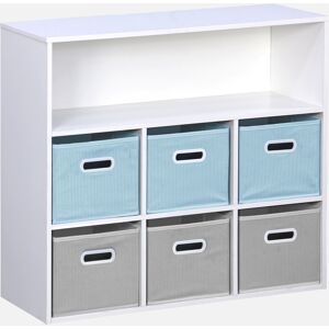 sweeek Meuble de rangement pour enfant avec 7 compartiments et 3 paniers bleus et 3 paniers gris en velours - Bleu - Publicité