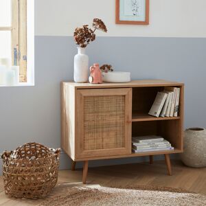 sweeek Meuble de rangement en cannage 80x39x65.8cm Bohème - Naturel - 2 niveaux - 1 porte - pieds scandinaves - Naturel - Publicité