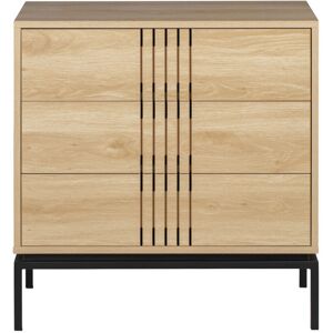 Drawer Krokom - Commode 3 tiroirs en bois et métal L80cm - Couleur - Bois clair