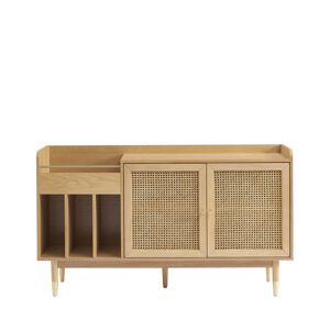 No name Bombong - Buffet avec rangement pour vinyles en bois et cannage L140cm - Couleur - Bois clair