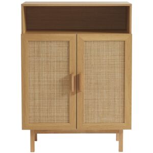 Drawer June - Meuble à chaussures 2 portes 1 niche en bois et cannage L80cm - Couleur - Bois clair