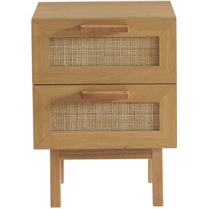 Drawer June - Table de chevet 2 tiroirs en bois et cannage - Couleur - Bois clair