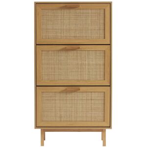 Drawer June - Meuble à chaussures 3 portes en bois et cannage L75cm - Couleur - Bois clair