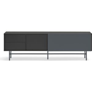 Teulat Nube - Meuble TV avec porte coulissante en bois L180 cm - Couleur - Gris et noir