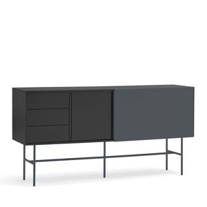 Teulat Nube - Buffet avec porte coulissante en bois L180 cm - Couleur - Gris et noir