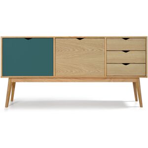 Drawer Ström - Buffet design 2 portes 3 tiroirs chêne - Couleur - Porte vert eucalyptus