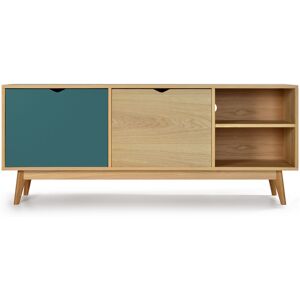 Drawer Ström - Meuble TV design 2 portes chêne - Couleur - Porte vert eucalyptus