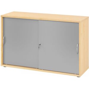 hjh OFFICE PRO BETA 1752S - Érable/Argent Armoire à portes coulissantes poignée arche métal