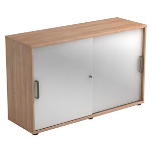 hjh OFFICE PRO BETA 1752S - Noyer/Argent Armoire a portes coulissantes poignee striee en plastique