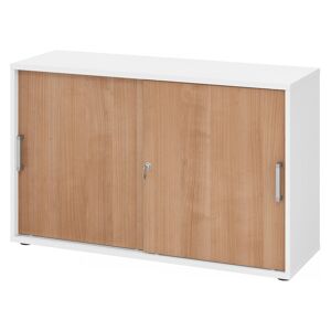 hjh OFFICE PRO BETA 1752S - Blanc/Noyer Armoire à portes coulissantes poignée chrome métal