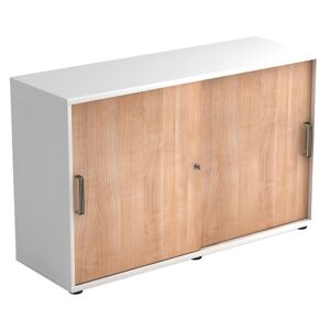 hjh OFFICE PRO BETA 1752S - Blanc/Noyer Armoire a portes coulissantes poignee striee en plastique