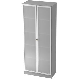 hjh OFFICE PRO SIGNA K 6100G SG - Gris/Argent avec bouton Armoire avec portes en verre dépoli