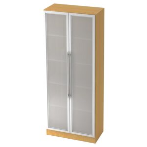 hjh OFFICE PRO SIGNA G 7100G RE - Hetre/Argent Armoire avec portes en verre depoli poignee de bastingage plastique