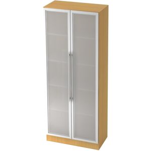 hjh OFFICE PRO SIGNA G 7100G RE - Hêtre/Argent Armoire avec portes en verre dépoli poignée de bastingage plastique