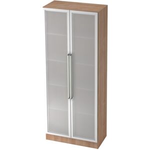 hjh OFFICE PRO SIGNA G 7100G CE - Noyer/Argent Armoire avec portes en verre dépoli poignée chrome métal