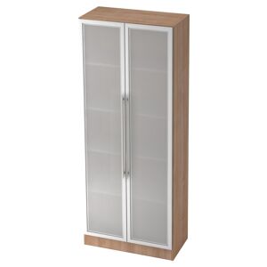 hjh OFFICE PRO SIGNA G 7100G RE - Noyer/Argent Armoire avec portes en verre dépoli poignée de bastingage plastique