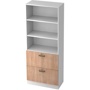 hjh OFFICE PRO SIGNA G 7300 SG - Blanc/Noyer Armoire avec dispositif pour dossiers suspendus (verrouillable) poignée striée en plastique