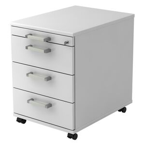 hjh OFFICE PRO SIGNA AC30 CE - Caisson bureau sur roulettes Blanc avec 3 tiroirs poignee chrome metal