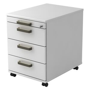 hjh OFFICE PRO SIGNA AC30 SG - Caisson bureau sur roulettes Blanc avec 3 tiroirs poignee striee en plastique