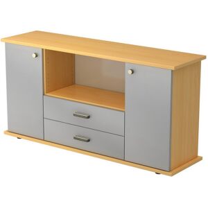 hjh OFFICE PRO KAPA SB   Sideboard   avec protes et tiroirs - Hêtre/Argent Buffet poignée striée en plastique