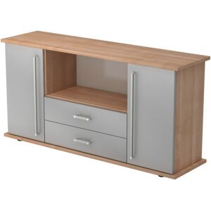 hjh OFFICE PRO KAPA SB   Sideboard   avec protes et tiroirs - Noyer/Argent Buffet poignée chrome métal