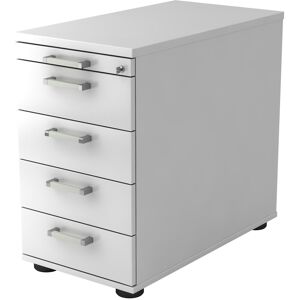 hjh OFFICE PRO SIGNA SC50 CE - Caisson bureau sur roulettes Blanc avec 4 tiroirs poignée chrome métal