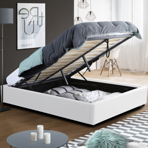 IDMarket Sommier coffre de rangement 140x190 cm blanc - Publicité