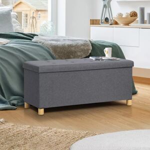 IDMarket Banquette rangement tissu gris en lin