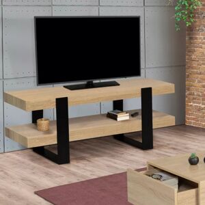 IDMarket Meuble télé design noir et bois avec double plateau